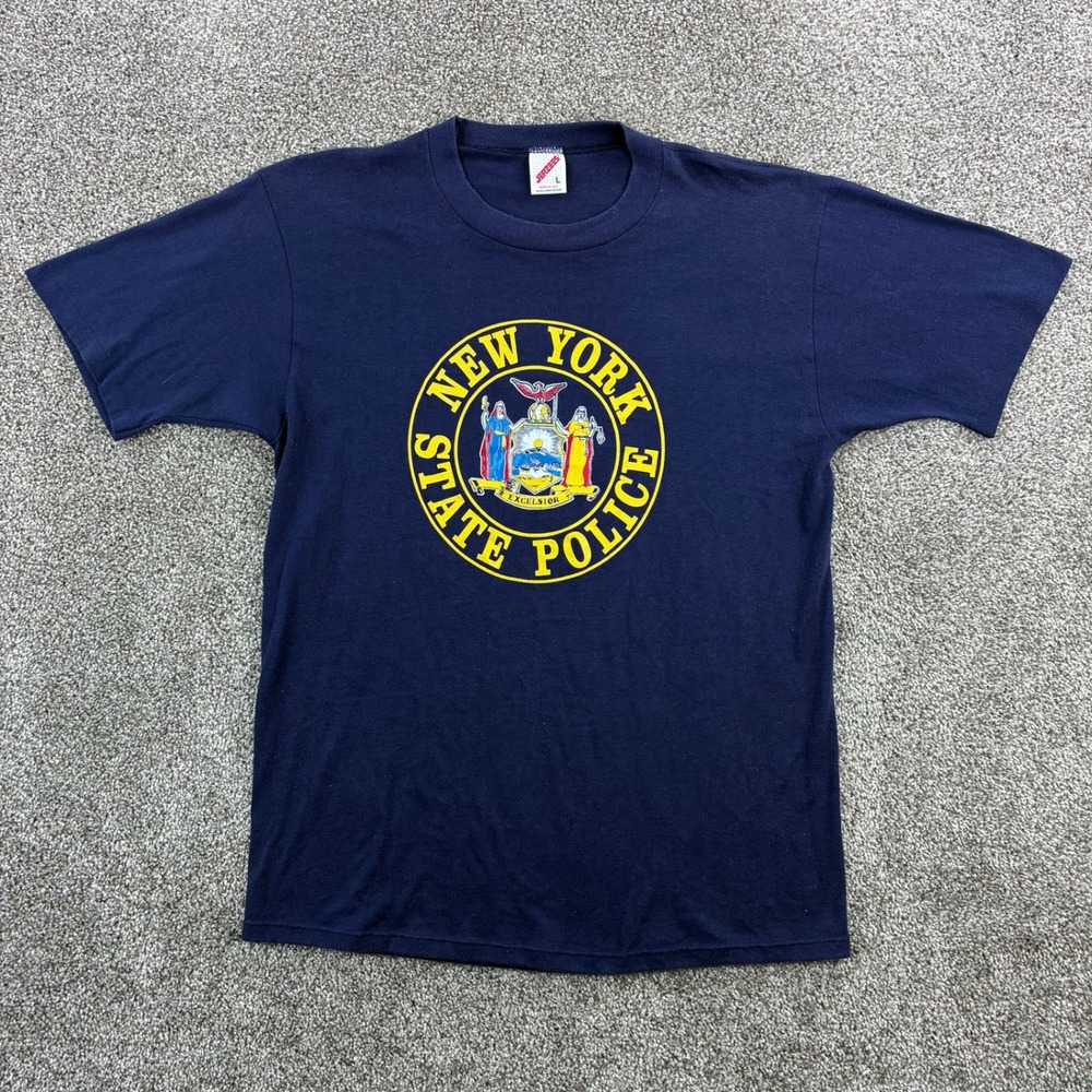Vintage New York State Police Shirt Mens Large Navy Blue NYSP‎ NYPD Troopers